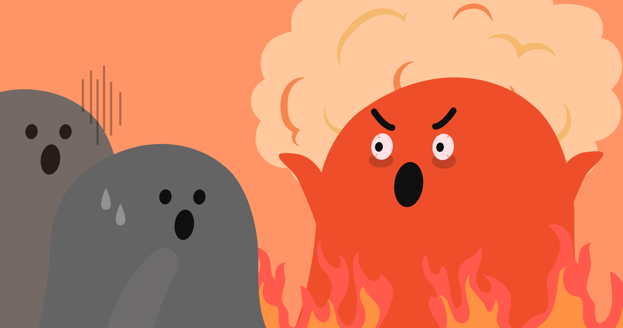 대화 중 예민해진 사람의 표정. 작은 일에도 쉽게 짜증을 내고, 감정을 조절하기 어려운 상태를 나타내는 이미지