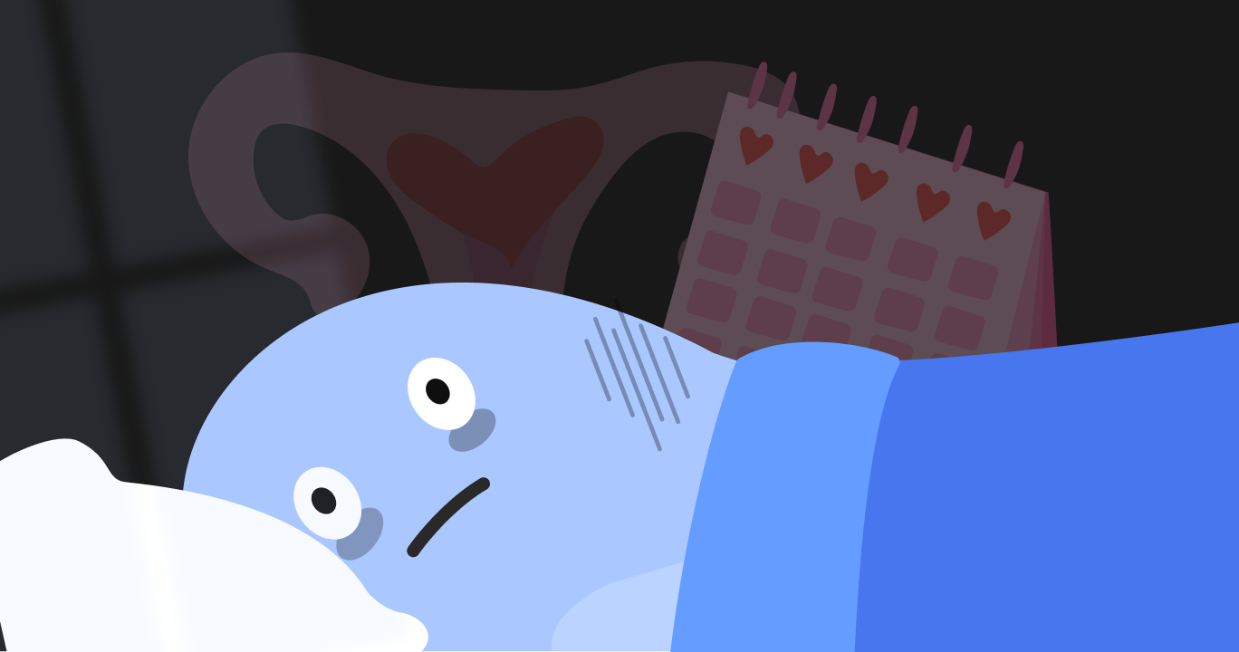 生理中の体の変化によって眠れず、寝返りを打つ女性の様子