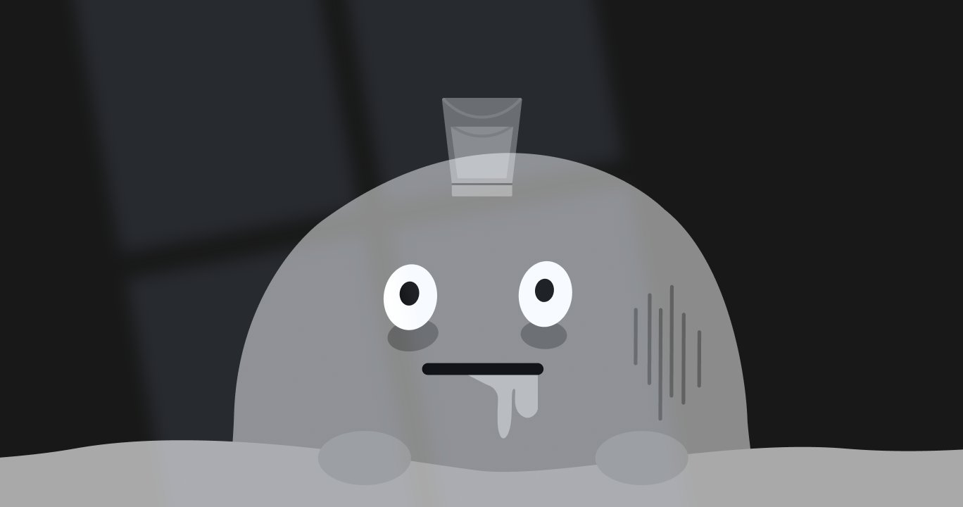 就寝前に継続的にお酒を飲み続けた結果、かえって睡眠の質が悪化し、アルコール依存症になってしまった人の姿