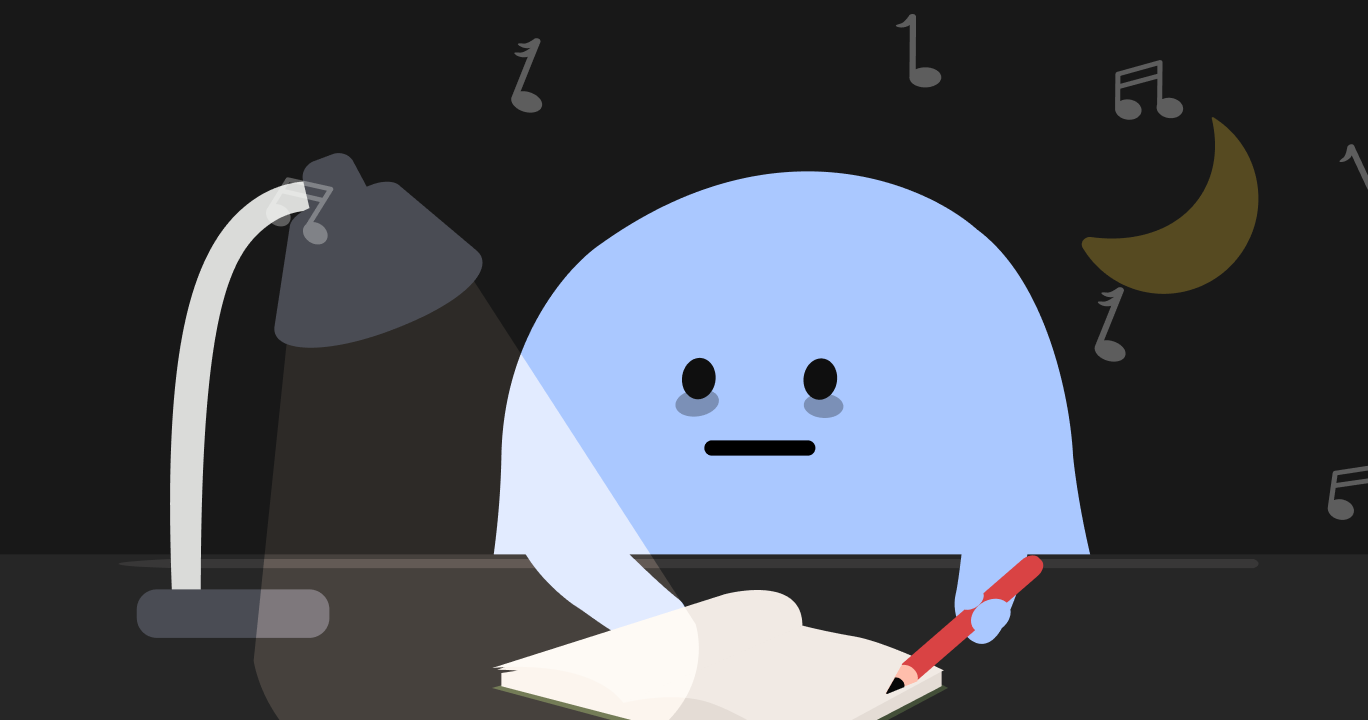 勉強しながらテンポのよい音楽を聴いている様子