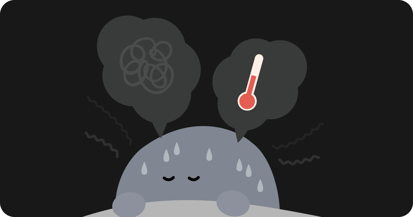 睡眠中に体温を調整するために発汗している様子