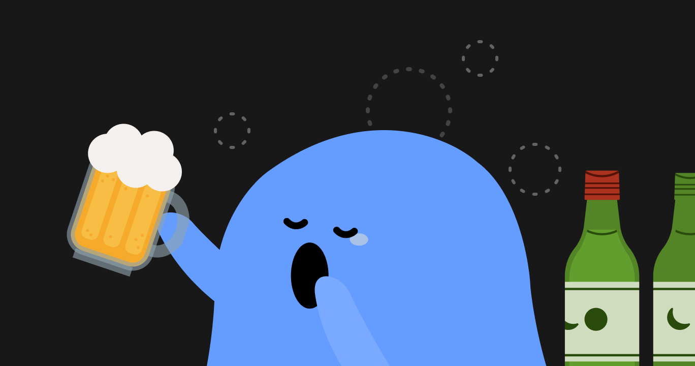 因飲酒讓GABA活化及腺苷數值提高而睏倦的人的樣子