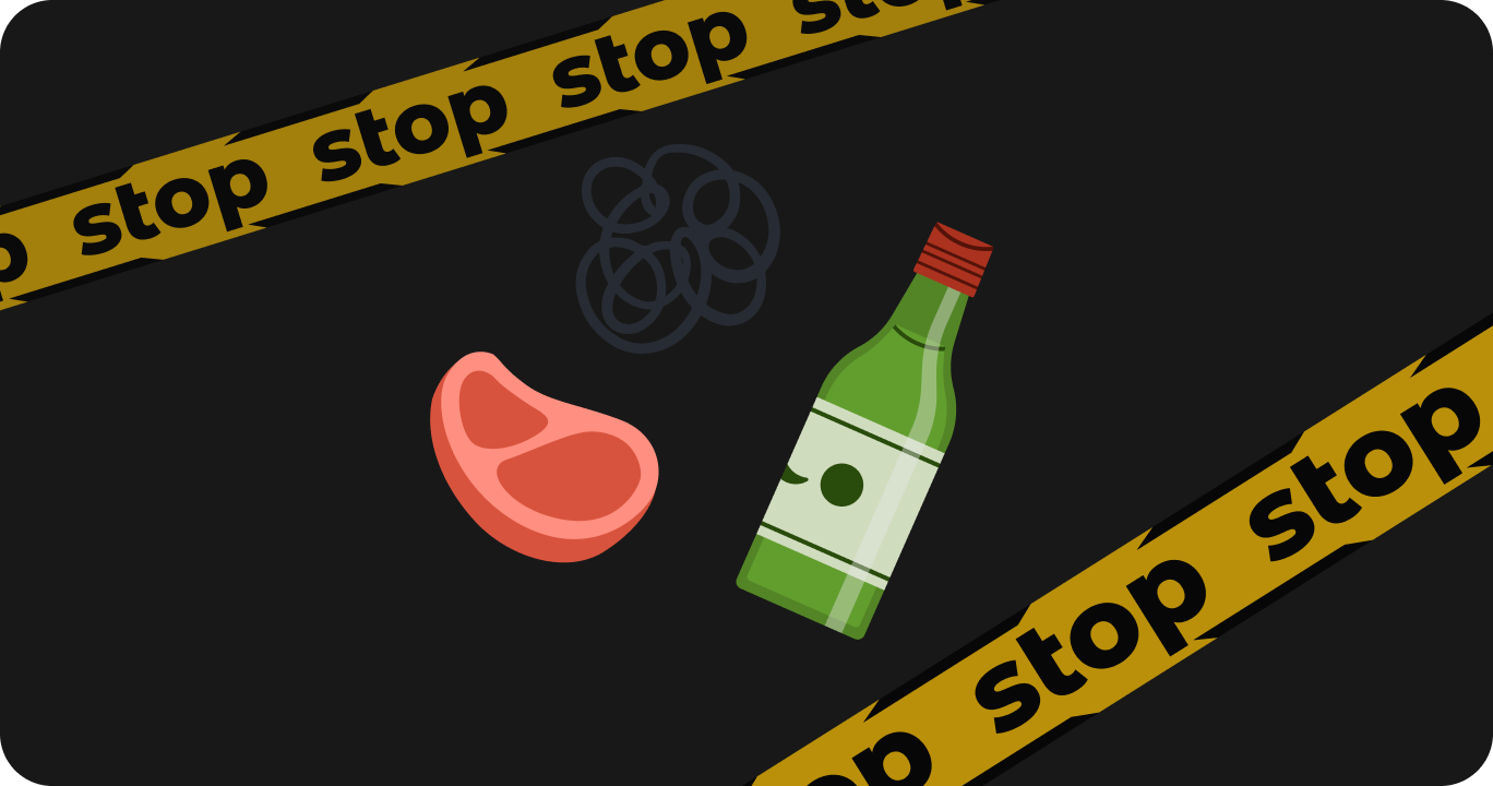 タバコ・カフェイン・お酒・夜食を避けることを説明するイラスト