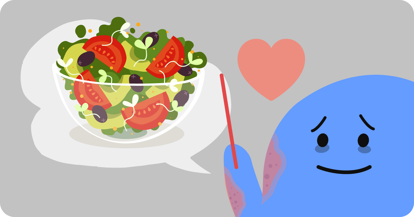 慢性じんましんの管理のためにサラダを食べる様子