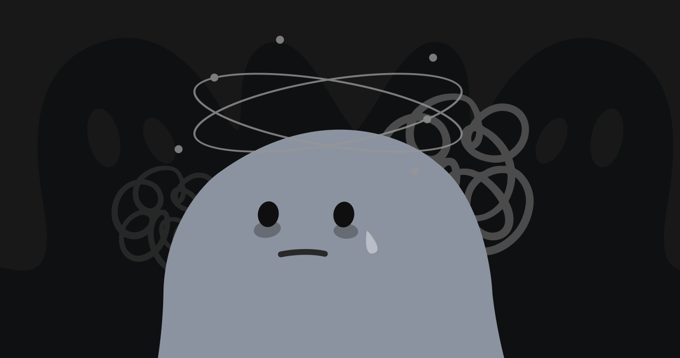 悪夢で目が覚めて、強い不安を感じる様子